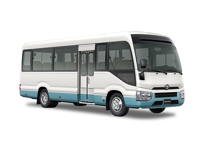 Toyota Coaster color Blanco con Celeste