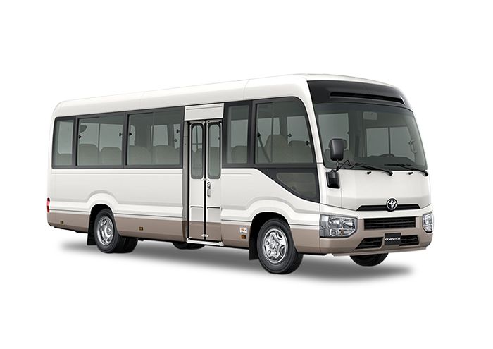 Toyota Coaster color Blanco con Cafe